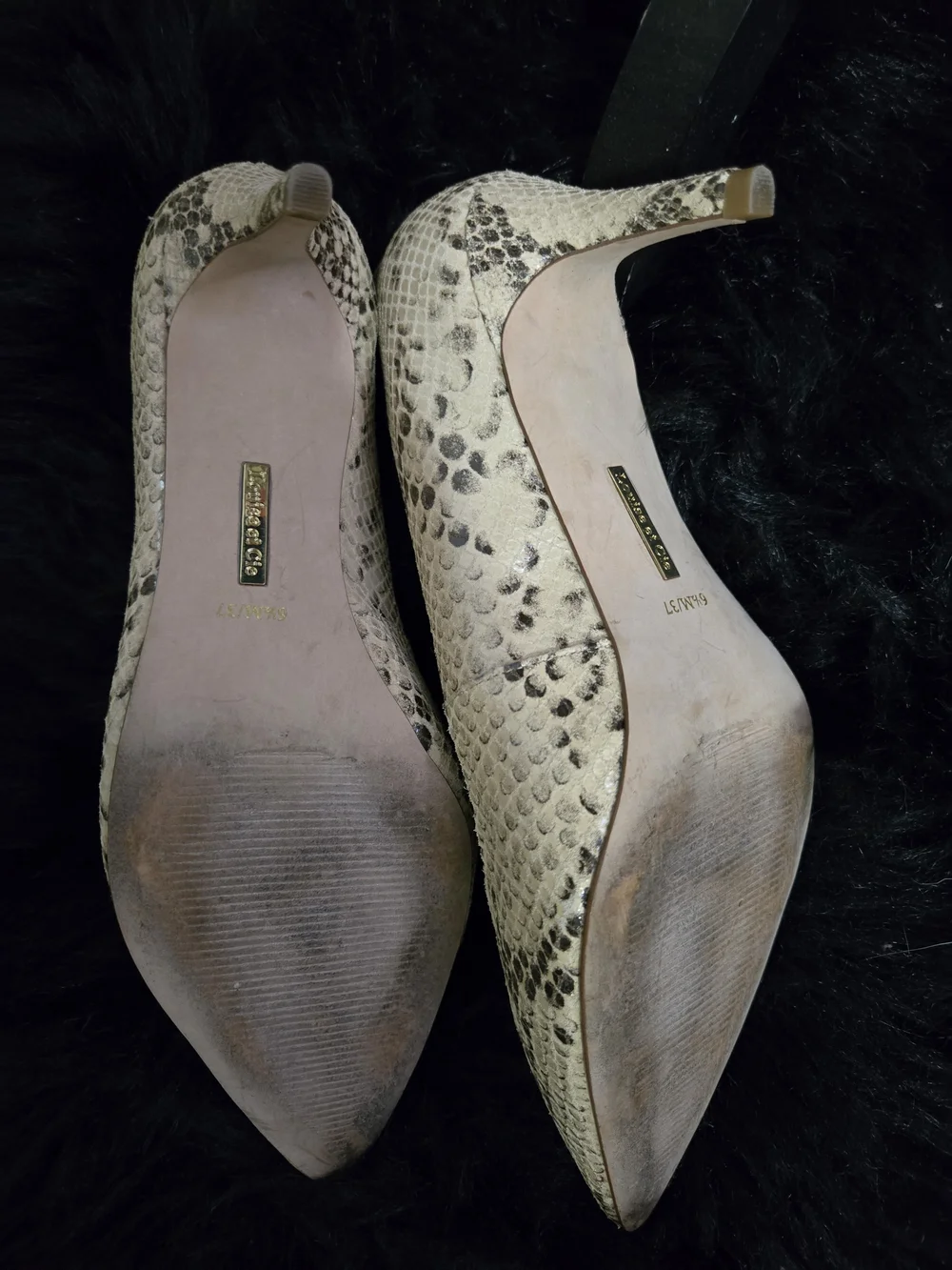 Louise et Cie Beige Snake-Print Pointed-Toe Heels